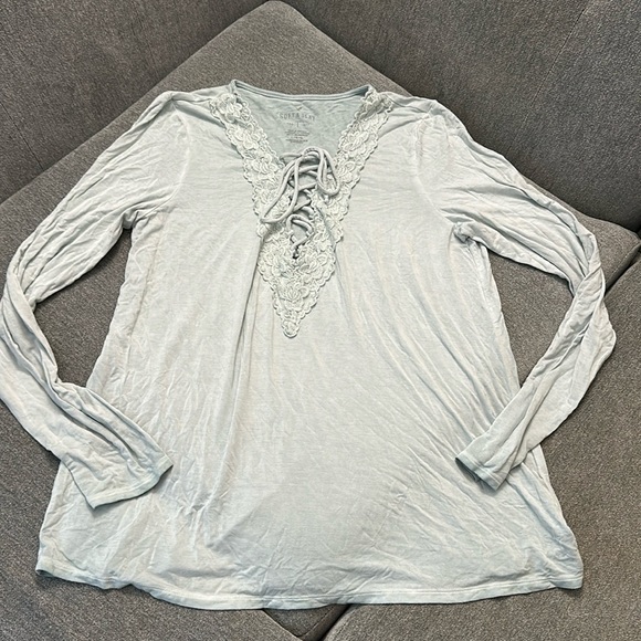 American Eagle Outfitters Tops - American Eagle Outfitters Large Lace Up Front Mint Color Long Sleeve Top